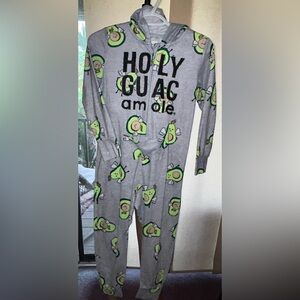 Justice, one piece, hooded zip up  “Holy Guacamole” size 8 avocado